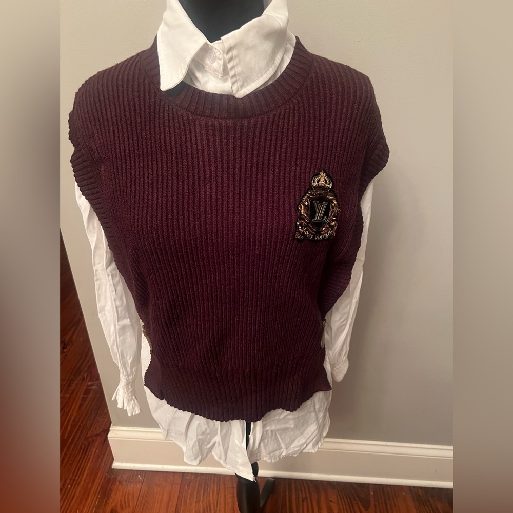 Brown vest w/ white blouse; 1 piece (set)